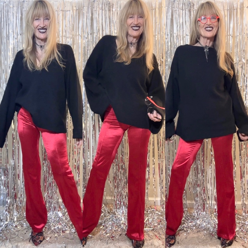 Black & red, winter trend colors, get these satin pants with rock’n roll vibe❤️
